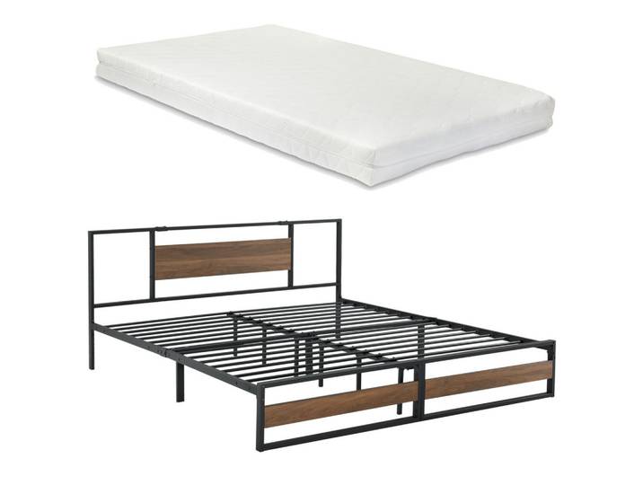 [en.casa] Metallbett Villach mit Matratze, Schwarz, Höhe ca. 16 cm, 180x200 cm, Schlafzimmer, Betten, Metallbetten
