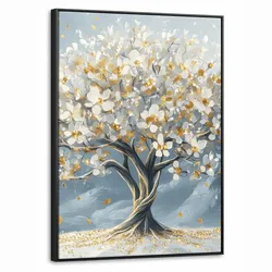 LEINWAND Bilder mit Rahmen - Baum - Winter - Baum des Lebens - Modern - Gold - 60x80