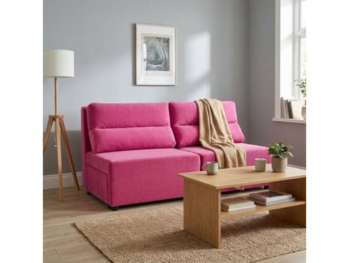2-Sitzer-Sofa, ausklappbares Schlafsofa mit Stauraum, rosa, KIMO Family Möbel