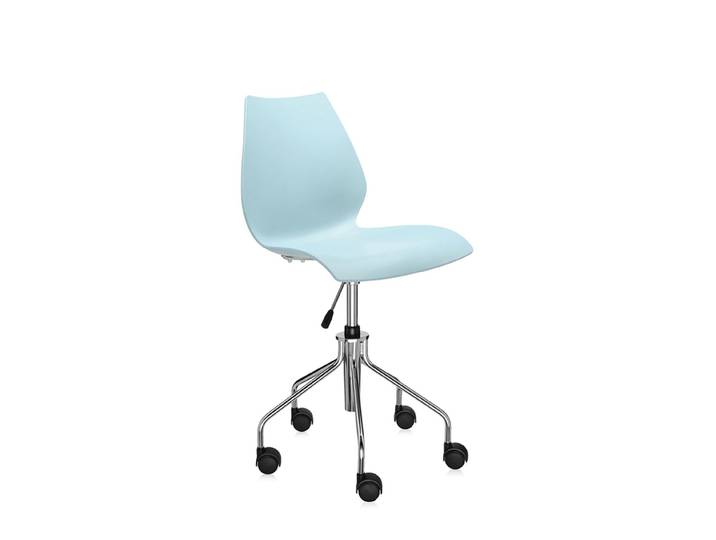 KARTELL chaise à roulettes MAUI (Bleu clair - polypropylène coloré dans la masse / acier chromé)