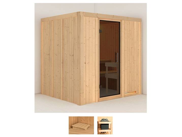 Sauna KARIBU Dima , beige (naturbelassen), ohne Ofen, (ohne Ofen), Saunen, Sauna, ohne Ofen