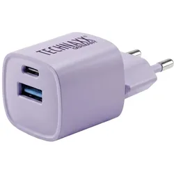 Technaxx 2er-Set 30W GaN Mini Schnellladegerät lila: 6-mal schnelleres Laden, USB C & A Netzteil - Leistungss (30 W, 2 Ports), USB Ladegerät, Violett