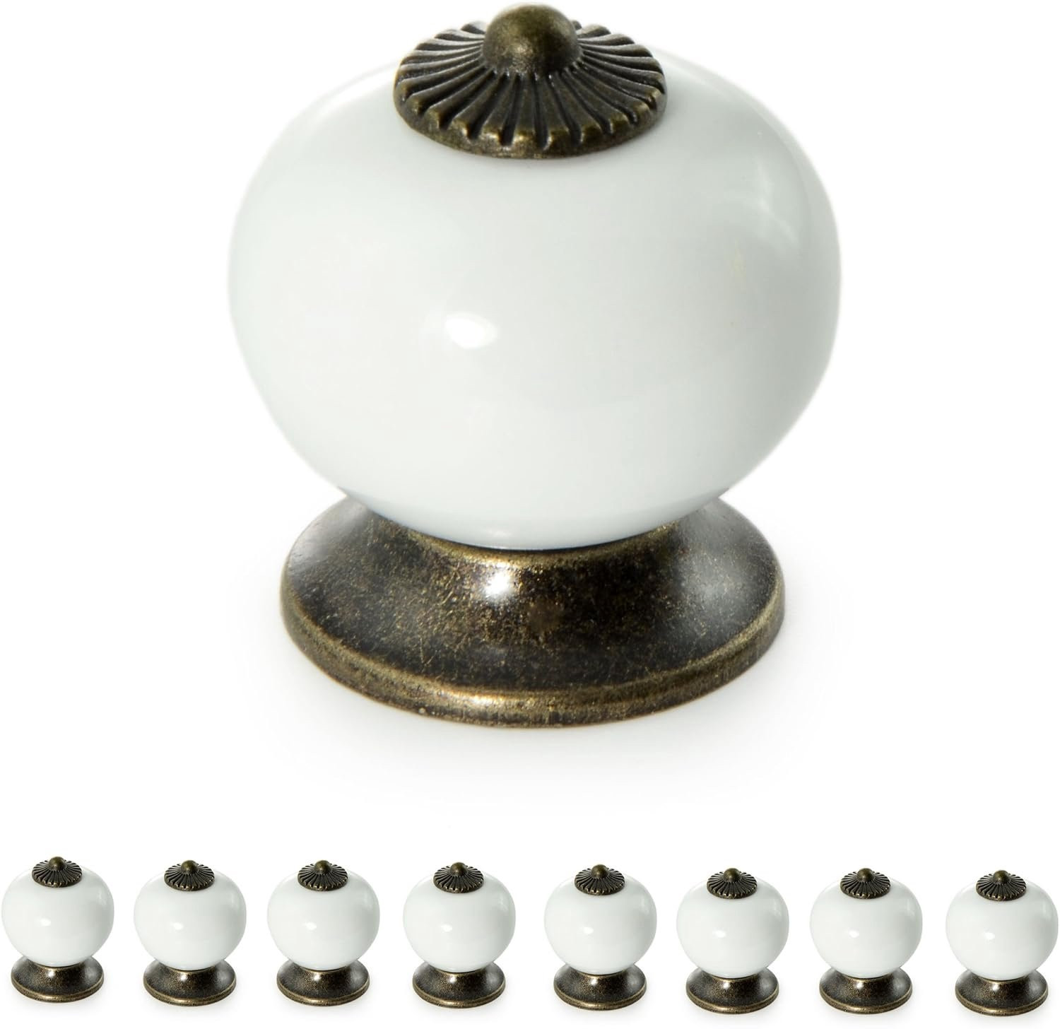 Set van 8 witte keramische meubelknopjes in vintage stijl