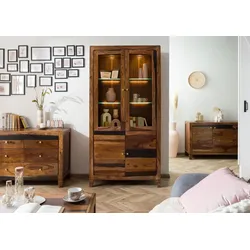 Vitrine Sheesham 100x45x200 dunkelbraun lackiert ANCONA #235