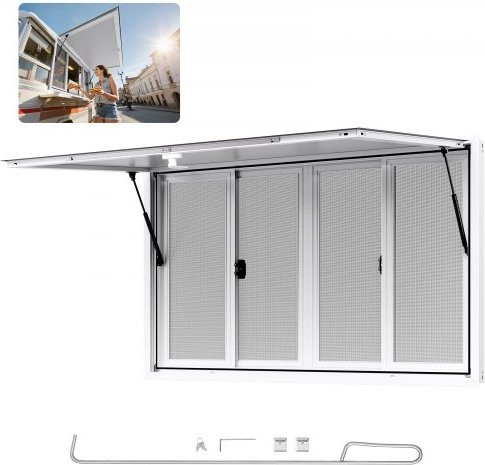 VEVOR Food Trailer Serveerraam met Aluminium Frame en 4 Schuiframen, Zilver, Installatiemaat: 1524 x 915 mm