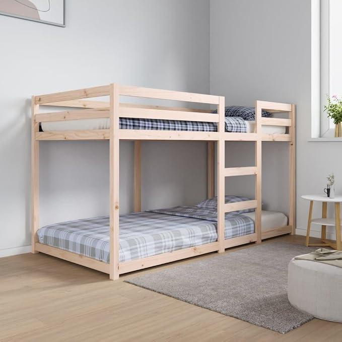 Etagenbett Hochbett mit Rausfallschutz Einzelbetten Hochbett Stockbett Jugendbett Kinderbett Bettgestell Bettrahmen ohne Matratze 90x190 cm Massivholz Kiefer