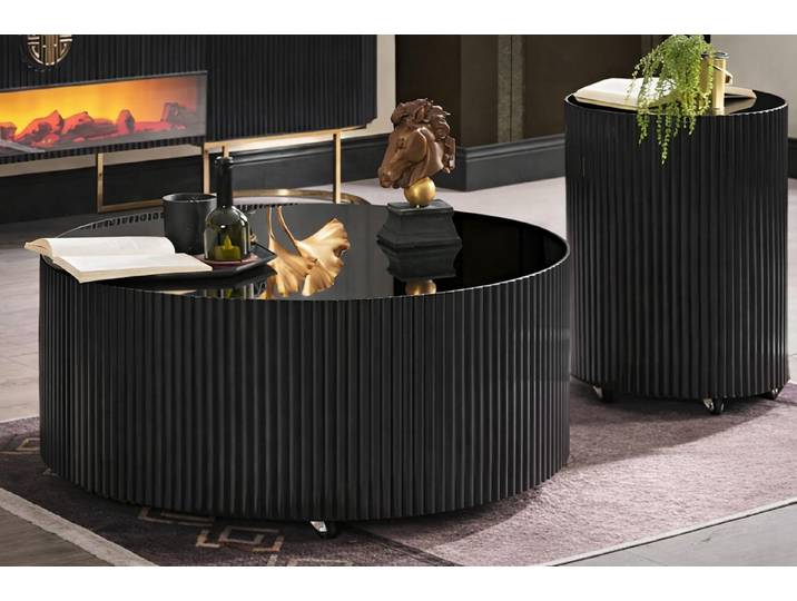 JVmoebel Couchtisch Eleganter schwarzer Couchtisch und Beistelltisch mit Glasoberfläche