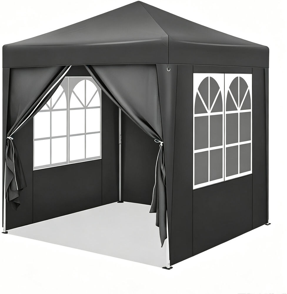 Dakota Fields Gazebo, folding gazebo 2 x 2m, with 4 side walls, party tent water-repellent UV protection 50+, height-adjustable garden gazebo, with carrying bag, fo Black 200cm W X 200cm D X 240cm H