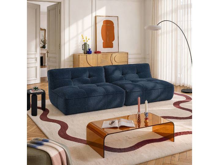 HABITAT - Canapé 4 places sans accoudoirs modulable en tissu - Bleu océan - Orieto