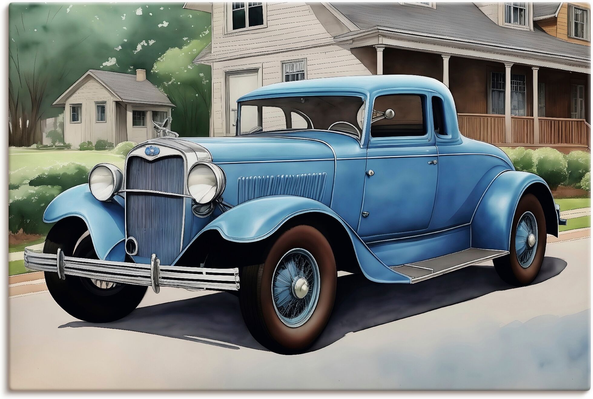 Wandbild ARTLAND "Blauer Oldtimer der 1930er Jahre", blau (farbe bild(er): blau), B:90cm H:60cm, Bilder, Wandbild, als Alubild, Leinwandbild, Poster, Wandaufkleber in verschied. Grössen farbe bild(er): blau B/H/T: 90cm x 60cm, Leinwandbild Auto Querformat