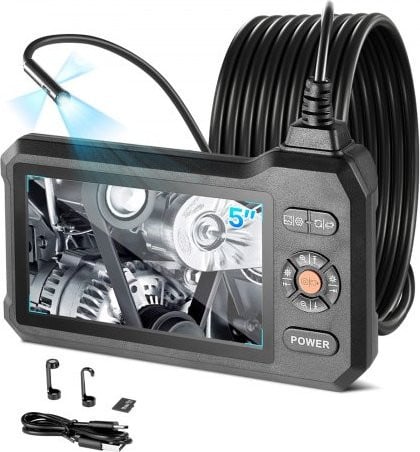VEVOR Endoscoopcamera met drievoudige lens, 5-inch scherm, 5m kabel, 8x zoom en IP67 waterdichtheid, zwart