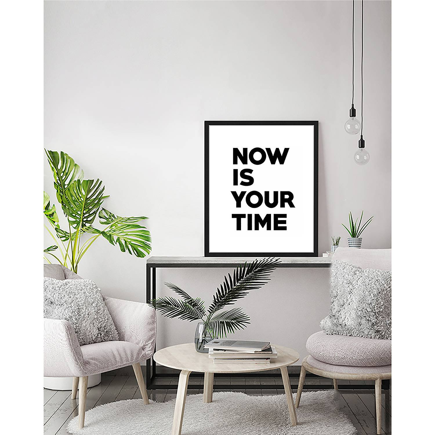 home24 Your time Frame, gelakt massief beukenhout met zwart plexiglas, 53 x 63 cm
