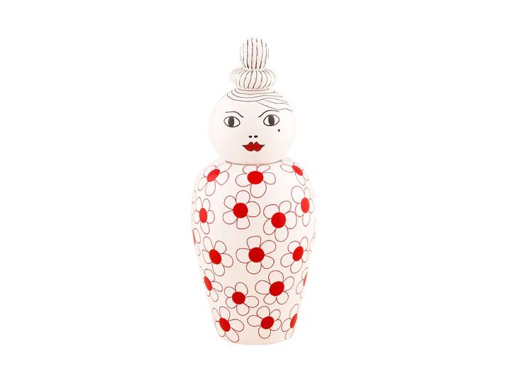 Canopie Design Deckelvase „Pepa“ aus Porzellan Weiss, Rot Seletti