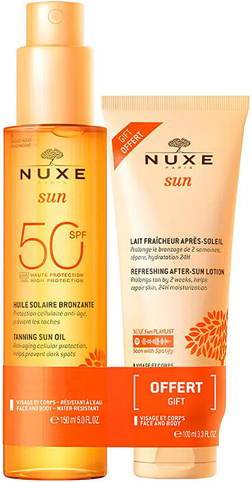 Nuxe Duo Huile Solaire Bronzante SPF50 & Lait Fraîcheur Après-Soleil Protection solaire visage