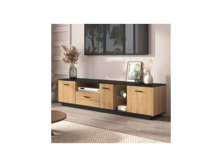 Armoire de télévision avec tiroir trois portes deux compartiments ouverts avec meubles de télévision verre 16 lumières LED variables