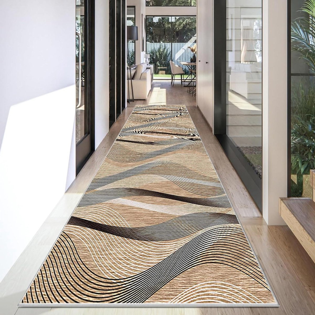 Wasbaar Keukentapijt Loper met Antislip - Geometrisch Grijs - 100 x 500 cm