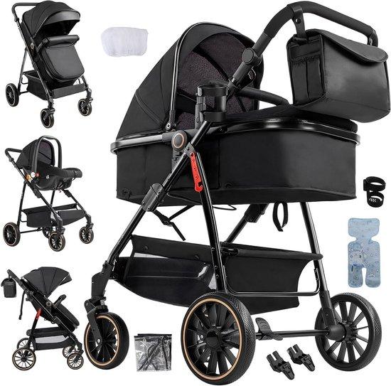 3-in-1 Kinderwagen - Kombikinderwagen - Komfortables Reisen - Hohe Sitzposition für guten Überblick - 88 x 58 x 100 cm - Schwarz