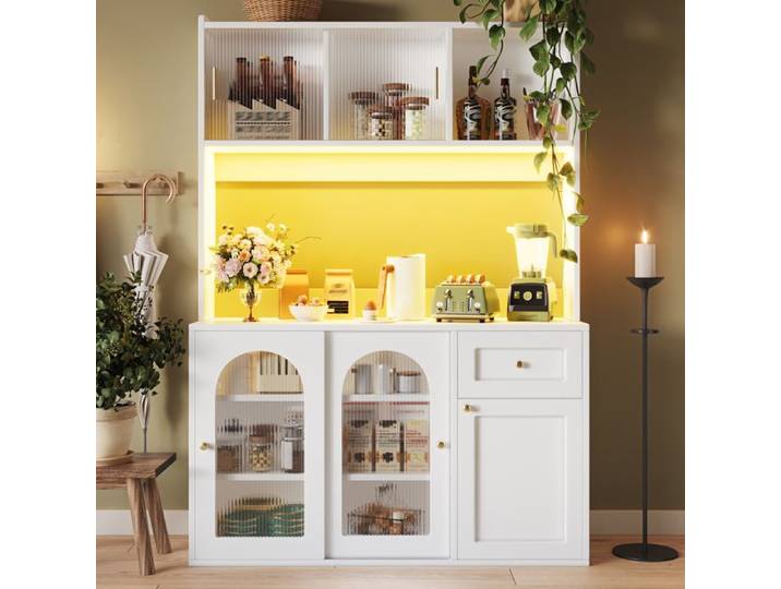 VUENOR Buffet de cuisine 120 x 35 x 167 cm blanc - LED rangements reglables