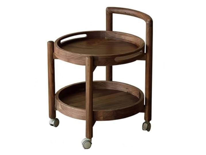 9bbhfJw4R Couchtisch im Landhausstil Kleiner, runder, seitlich beweglicher Sofatisch aus Holz mit Rollen(Klein)