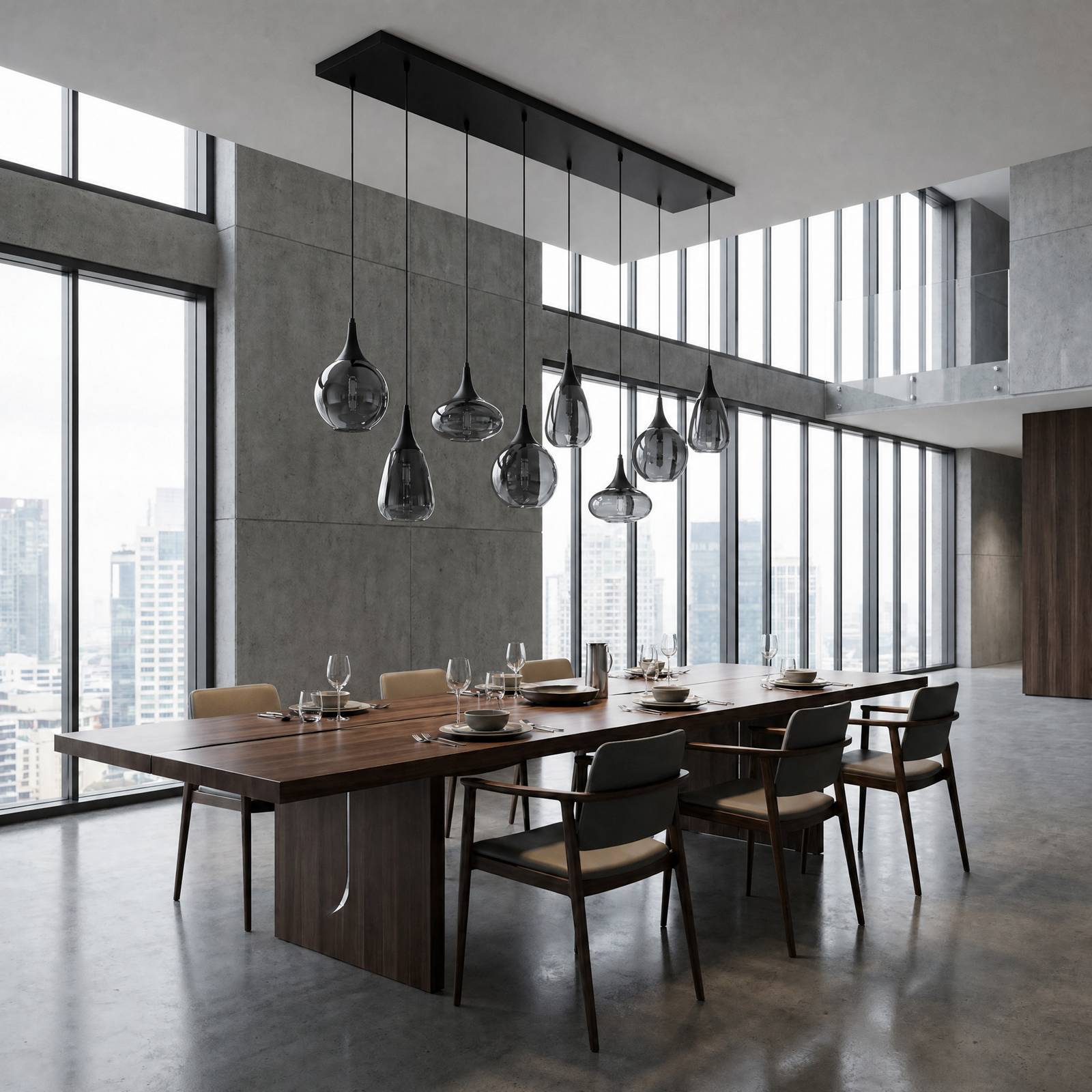 Trio Lighting Glass Pendant Light Lumina, dimmable, Black, Living / Dining Room, Glass, Ceiling Light