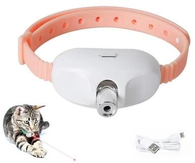 Uplift Essentials Interactive Hands Free Laser Cat Collar Automatic USB Rechargeable Teaser pink