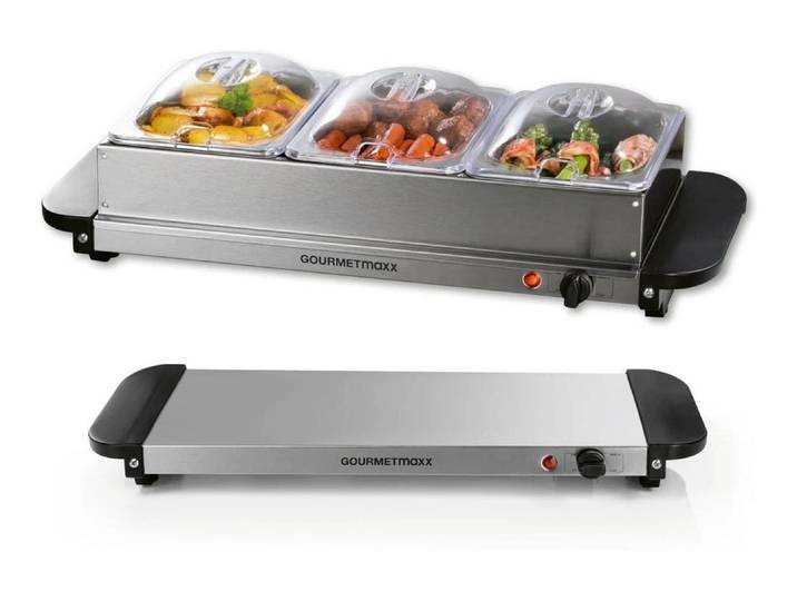 Warmhalteplatte GOURMETMAXX 200 W , silber (silberfarben), B:54,6cm H:14,7cm T:27,8cm, Kochplatten, Warmhalteplatte, Buffetwärmer aus Edelstahl