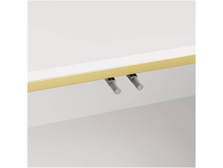 WOVREO Meuble TV 170x38x50 cm blanc brillant partiel 4 portes passage de câbles bordure dorée