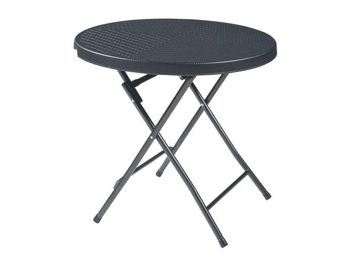[en.casa] Klapptisch Mark, Schwarz, Kunststoff, Metall, Rund, 80x74x80 cm, Gartenmöbel, Gartentische, Klapptische