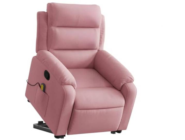 NLQMSU Massagesessel, neigbar, Velours, Rosa Elektrisches Heben, Neigung 135 Grad, 6-Punkt-Vibration, Fernbedienung, Seitentasche, Metallrahmen