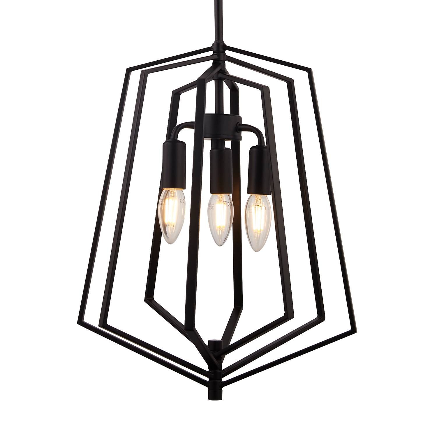 Searchlight Slinky 3-lichts hanglamp zwart metaal B: 35 cm, D: 35 cm, H: 110 cm
