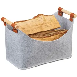 Relaxdays Filztasche mit Holzgriffen Grau,Hellbraun