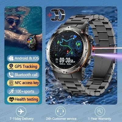 Uplift Picks TitanCore GPS Military Smart Watch NFC Bluetooth Call Waterproof Sports Watch black Steel A high End Sport Watch
