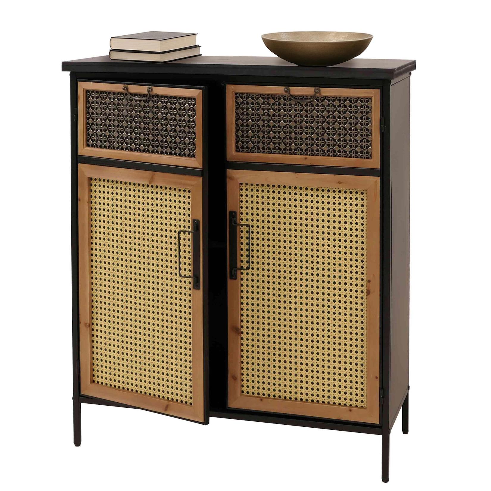 Apothekerkommode MCW-O79, Schrank Highboard Staufächer, Vintage Shabby-Look 94x80x35cm, Rattanoptik