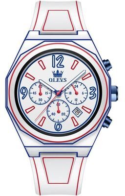 Everyday Crate OLEVS 5622 Mens Quartz Watch Multifunctional Luminous Watch With Waterproof Silicone Strap white + Blue