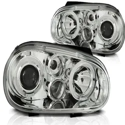 LED Angel Eyes Scheinwerfer passend für VW Golf 4 97-03 mit Nebelscheinwerfern chrom