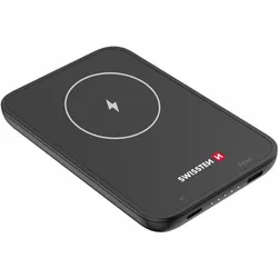 Swissten Magnetic Wireless Power Bank (5000 mAh, 20 W, 18.50 Wh), Powerbank, Schwarz