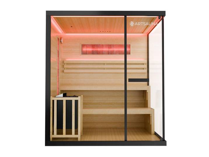 Artsauna Sauna Vantaa 175 x 140 cm mit 8 kW Saunaofen, Schwarz, Holz, 140x200x175 cm, Freizeit & Co, Wellness & Gesundheit, Sauna