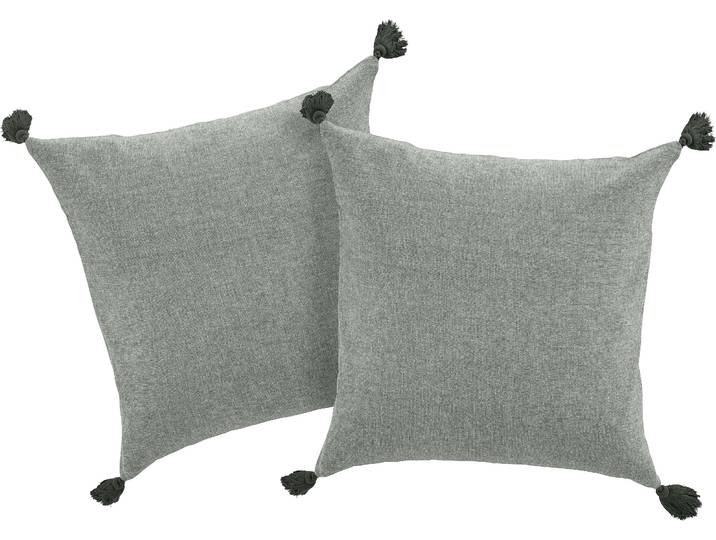 Dekokissen Jada , grau (dunkelgrün, unifarben), B:50cm L:50cm, Baumwolle, LEGER HOME BY LENA GERCKE, Dekokissen_Sitzkissen_Kissenhüllen, Dekokissen, Kissenhülle ohne Füllung,Reissverschluss, 2er Set, modern, 50x50, Quaste