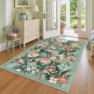 BLUEBELL Washable Floral Area Rug, Non-Slip Low Pile Botanical Carpet