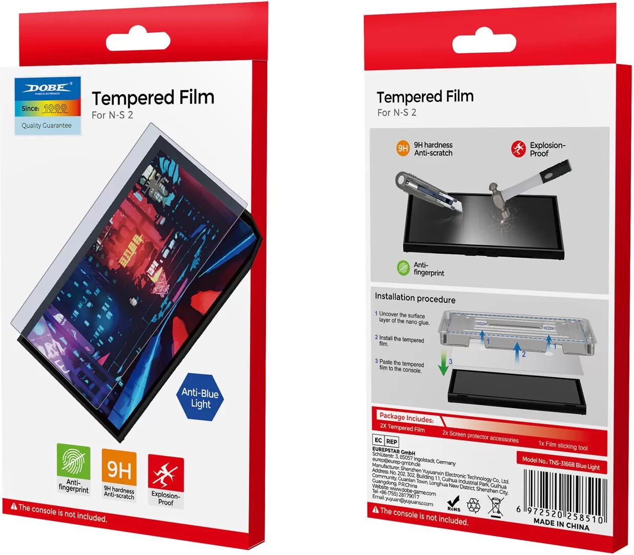 INF Blaulicht-Schutzfolie aus gehärtetem Glas für Switch 2