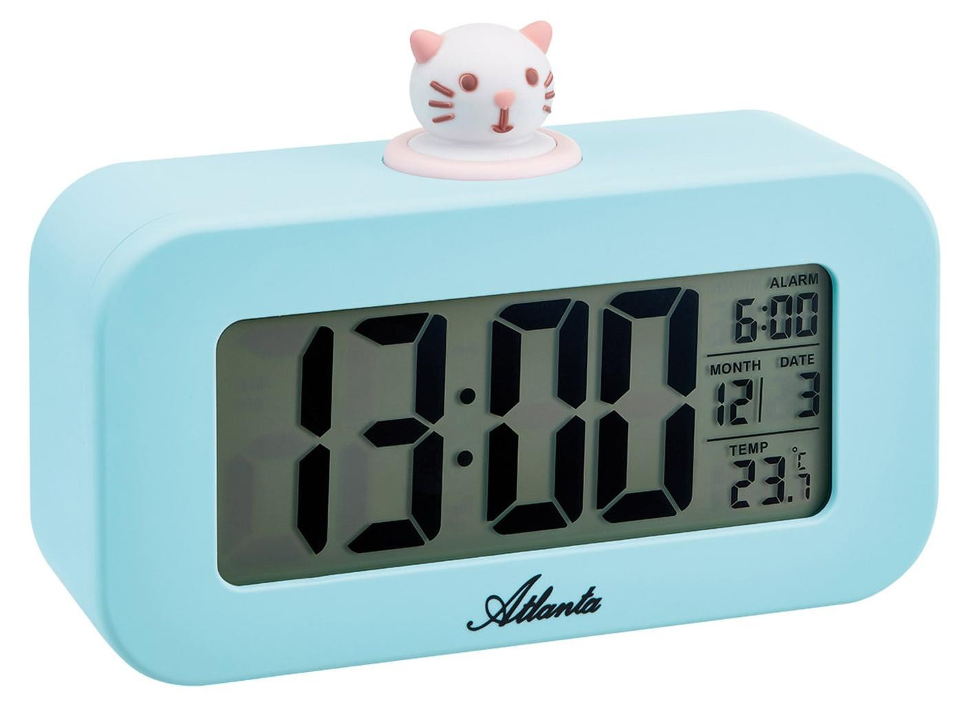 Atlanta 2169/5 Kinderwekker met digitale weergave, melodieën en kattenmotief