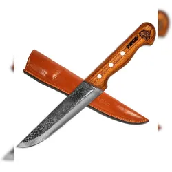 Pirge Elite Handgeschmiedet Schlachtermesser mit Lederscheide 19 cm Metzgermesser - Exzellenter Schärfe Fleischermesser - Naturholz Griffdesign