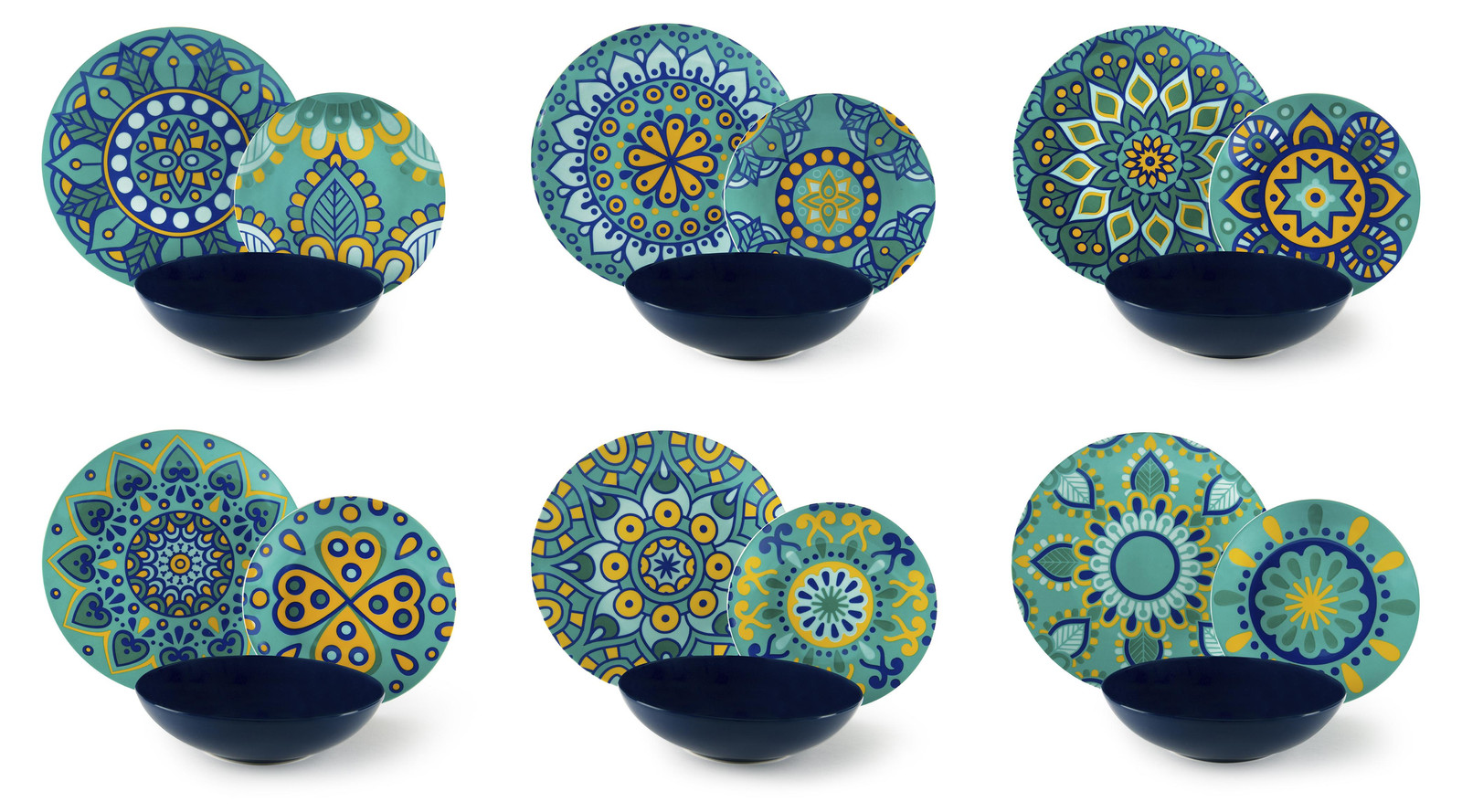 Excelsa 18-delige servieset van blauw majolica porselein