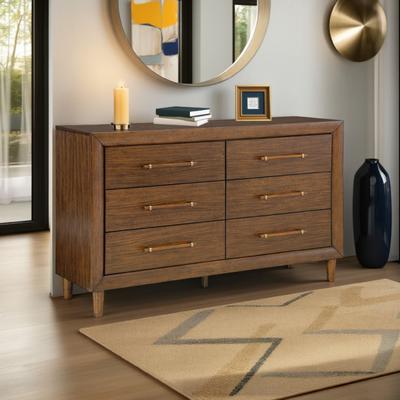 Benjara Jeyn Wide Dresser, 6 Drawers, Traditional Dark Brown Solid Hardwood