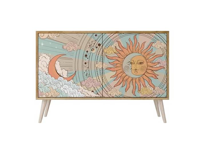 SPACEREBELS Moderne Kommode Mit 2 Türen 111x57,3x42 cm Kleiderschrank mit Mustern Komodenschrank Möbel TV Schrank Sideboard Flurkommode Wohnzimmer Mehrzweckschrank Flur Abstrakt