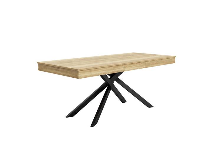 Evryae Esstisch Ausziehbar Kreuzbein Tischplatte massiv stabil 140–180 cm 6–8 Personen, Eichefarben, Metall, Rechteckig,Rechteckig, X-Form, 80x76x180 cm, Esszimmer, Esstische