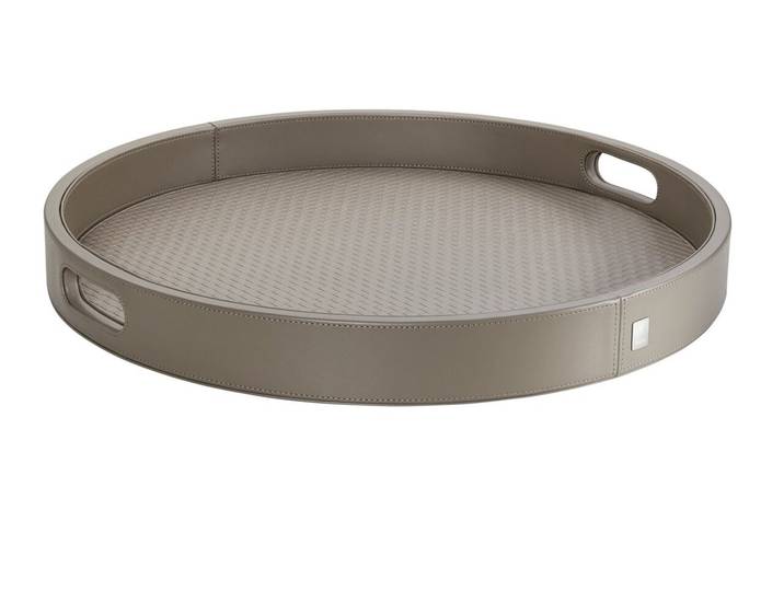 JOOP! Rundes Tablett groß DINING GLAMOUR, grau, Kunstleder