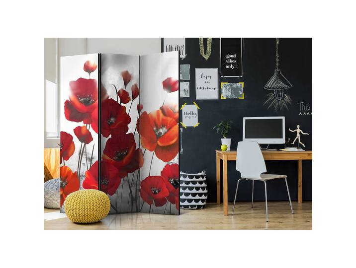 Paravent Poppies in the Moonlight Polaire Rouge 135 x 172 x 3cm 3 éléments