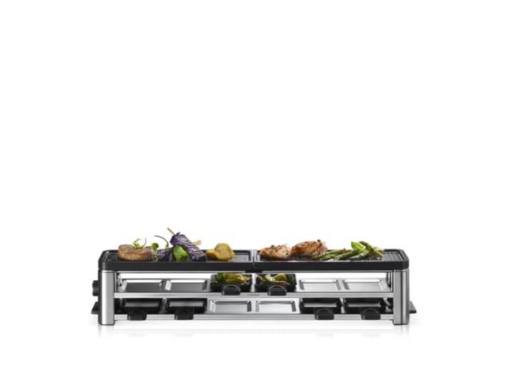 Wmf Lono Long Raclette für 6 Personen, Long & Slim Design 1100 W, Magnetische Pfännchen‑Fixierung, Flache & Gerippte Grillplatten, Keramische Antihaftbeschichtung – 0415510011