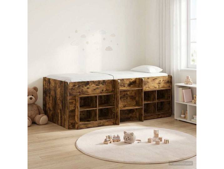 furnicato Bett Hochbett mit Schrank 203 x 101 x 68,5 cm Geräucherte Eiche (1-tlg), Stauraum-Loftbett mit integriertem Schrank und Leiter für Zimmer